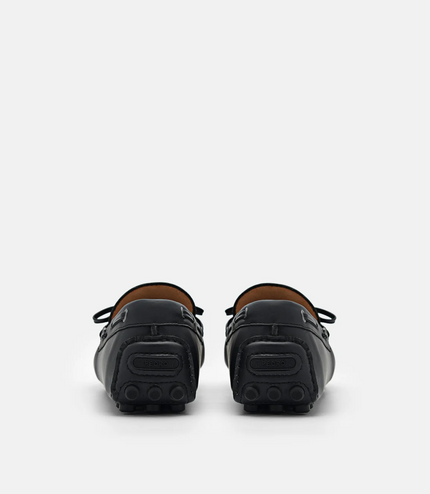Leather Bow Driving Shoes - Black