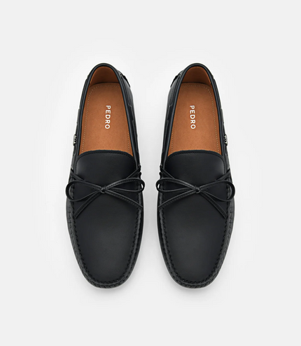 Leather Bow Driving Shoes - Black