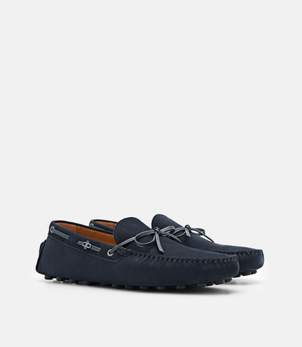 Leather Bow Driving Shoes - Navy
