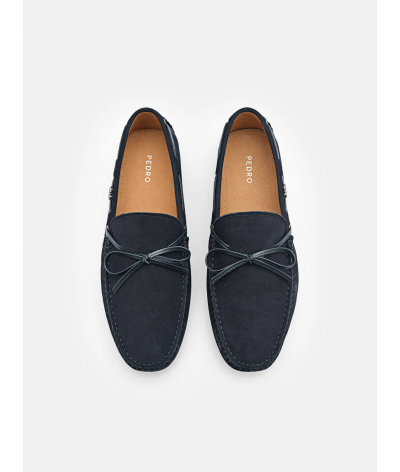 Leather Bow Driving Shoes - Navy