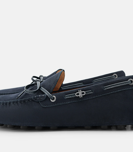 Leather Bow Driving Shoes - Navy