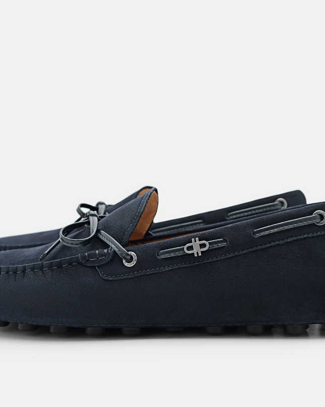 Leather Bow Driving Shoes - Navy