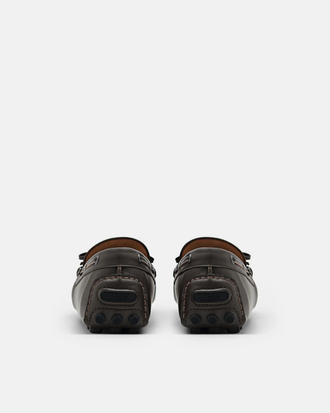 Leather Bow Driving Shoes - Dark Brown