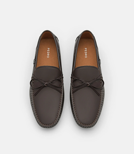 Leather Bow Driving Shoes - Dark Brown