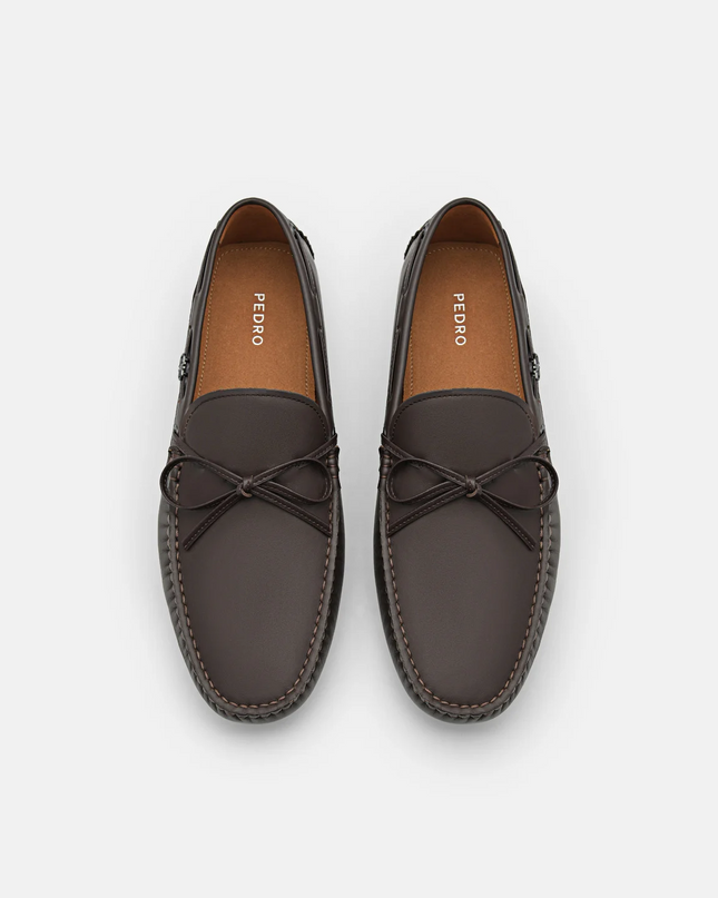 Leather Bow Driving Shoes - Dark Brown
