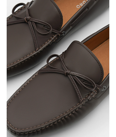 Leather Bow Driving Shoes - Dark Brown