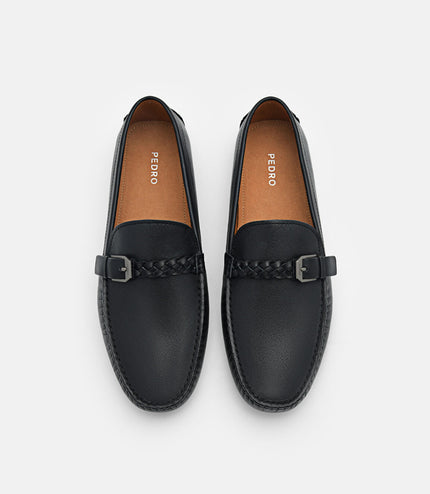 Saffiano Leather Driving Shoes - Black