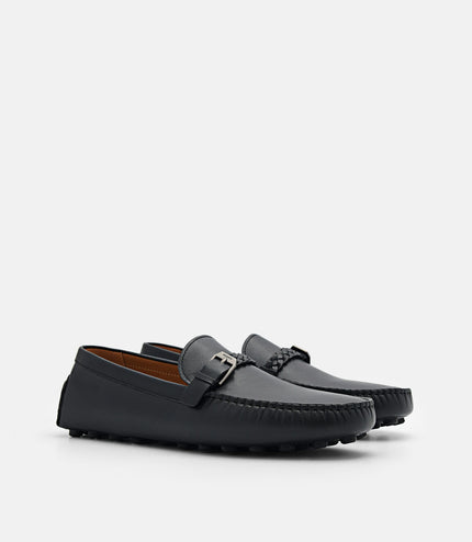 Saffiano Leather Driving Shoes - Black