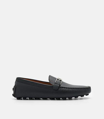 Saffiano Leather Driving Shoes - Black