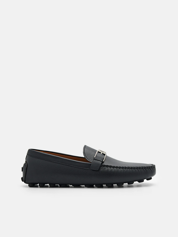 Saffiano Leather Driving Shoes - Black