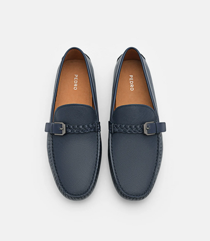 Saffiano Leather Driving Shoes - Navy