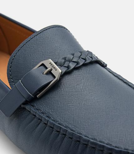 Saffiano Leather Driving Shoes - Navy