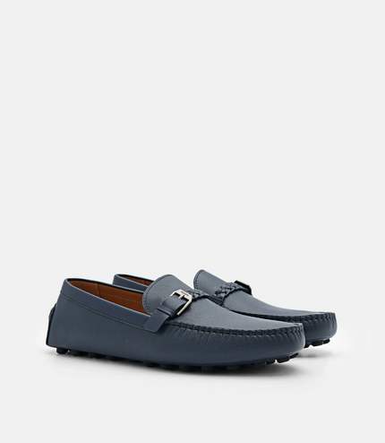 Saffiano Leather Driving Shoes - Navy