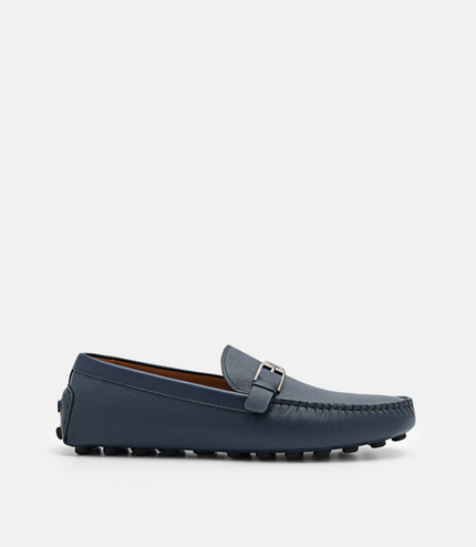 Saffiano Leather Driving Shoes - Navy