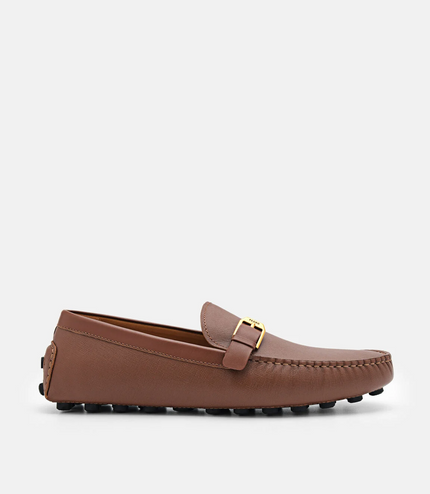 Saffiano Leather Driving Shoes - Brown