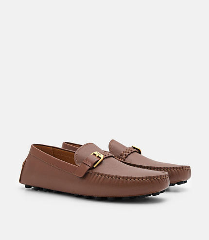 Saffiano Leather Driving Shoes - Brown