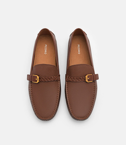 Saffiano Leather Driving Shoes - Brown
