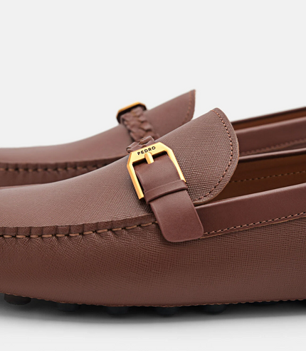Saffiano Leather Driving Shoes - Brown