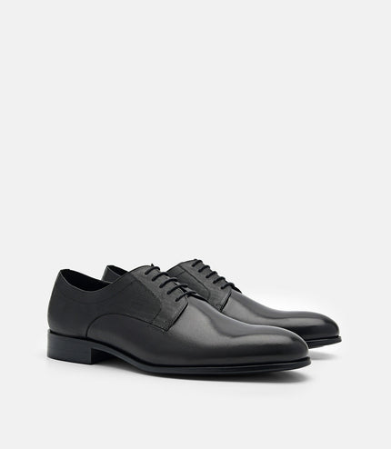 Saffiano Leather Derby Shoes - Black