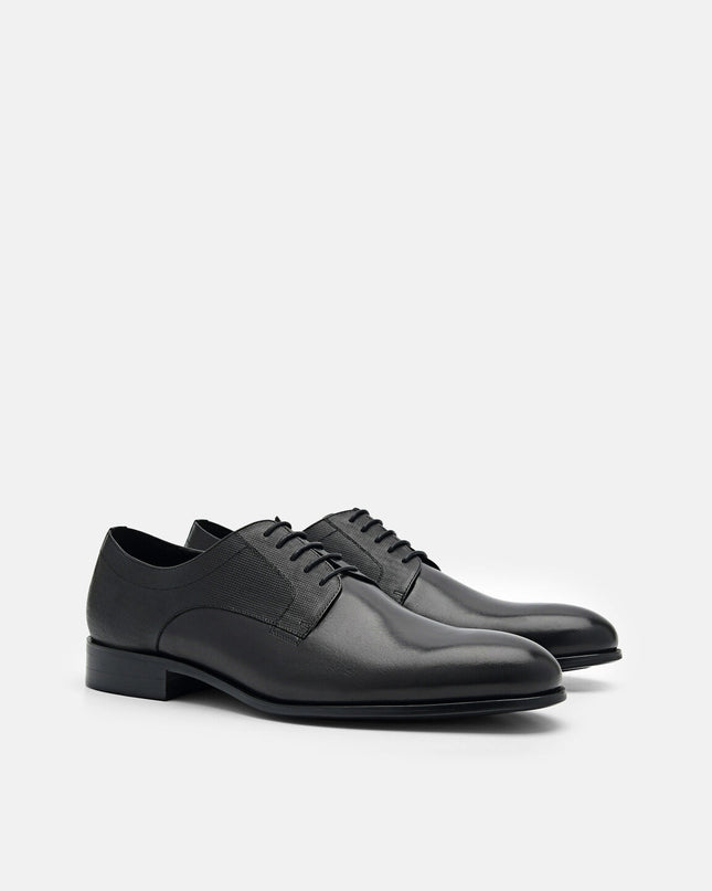 Saffiano Leather Derby Shoes - Black
