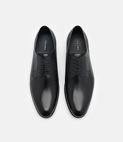 Saffiano Leather Derby Shoes - Black