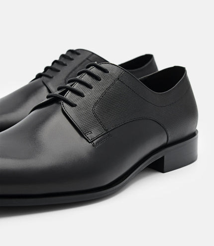 Saffiano Leather Derby Shoes - Black