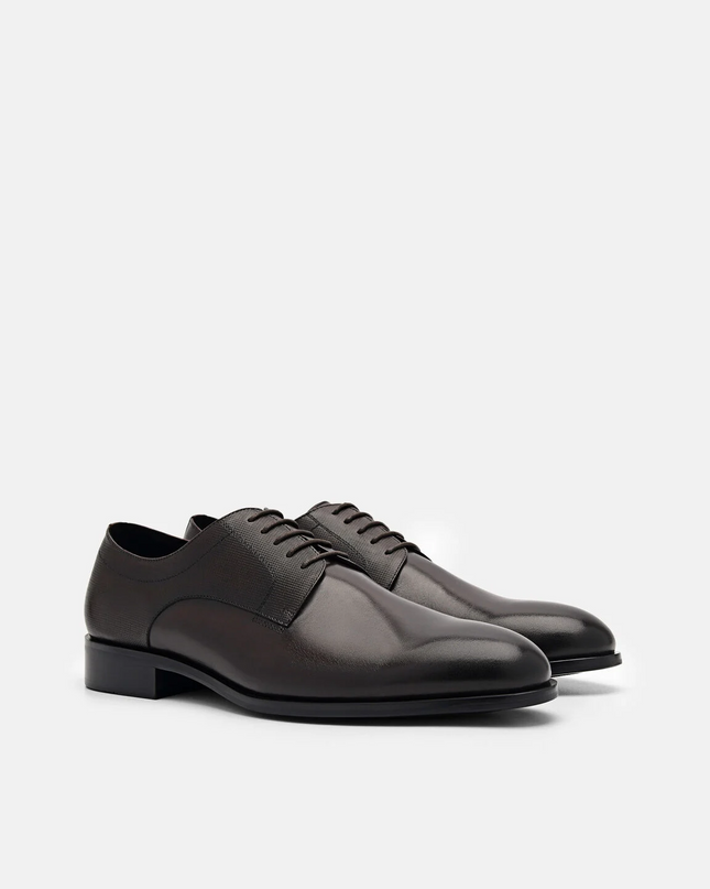Saffiano Leather Derby Shoes - Dark Brown