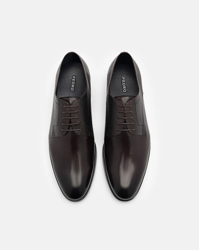 Saffiano Leather Derby Shoes - Dark Brown