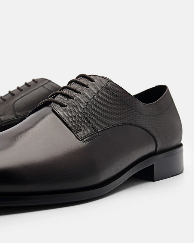 Saffiano Leather Derby Shoes - Dark Brown