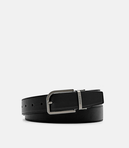Embossed Leather Reversible Pin Belt