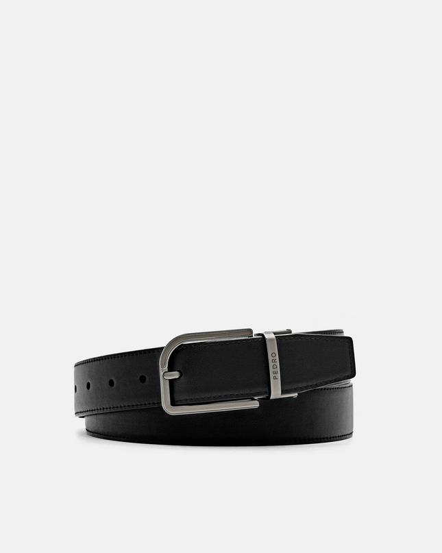 Embossed Leather Reversible Pin Belt