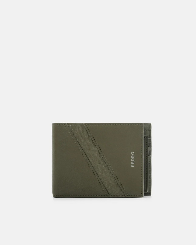 Leather Bi-Fold Wallet with Insert - Military Green