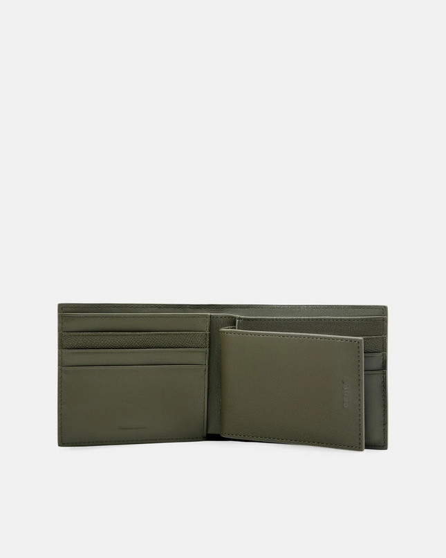 Leather Bi-Fold Wallet with Insert - Military Green