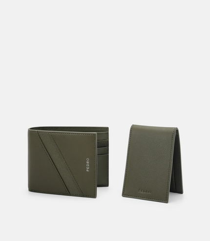 Leather Bi-Fold Wallet with Insert - Military Green