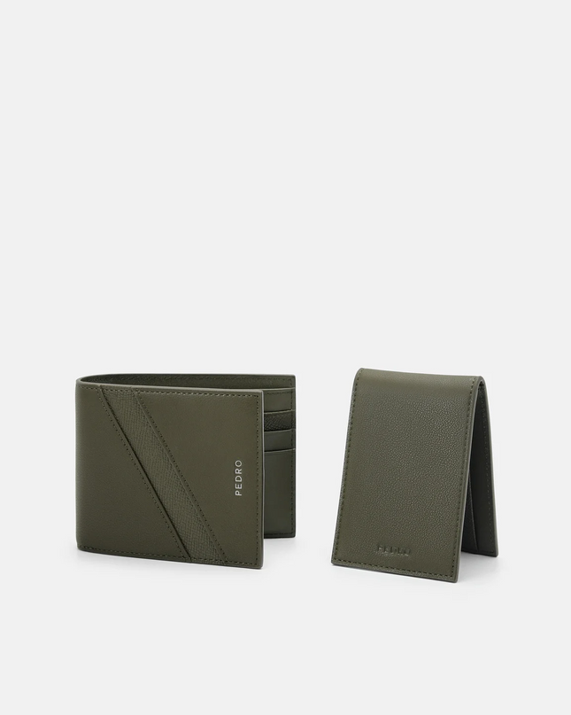 Leather Bi-Fold Wallet with Insert - Military Green