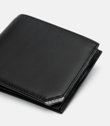 Leather Bi-Fold Flip Wallet in Pixel - Black