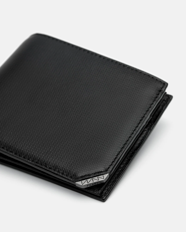 Leather Bi-Fold Flip Wallet in Pixel - Black
