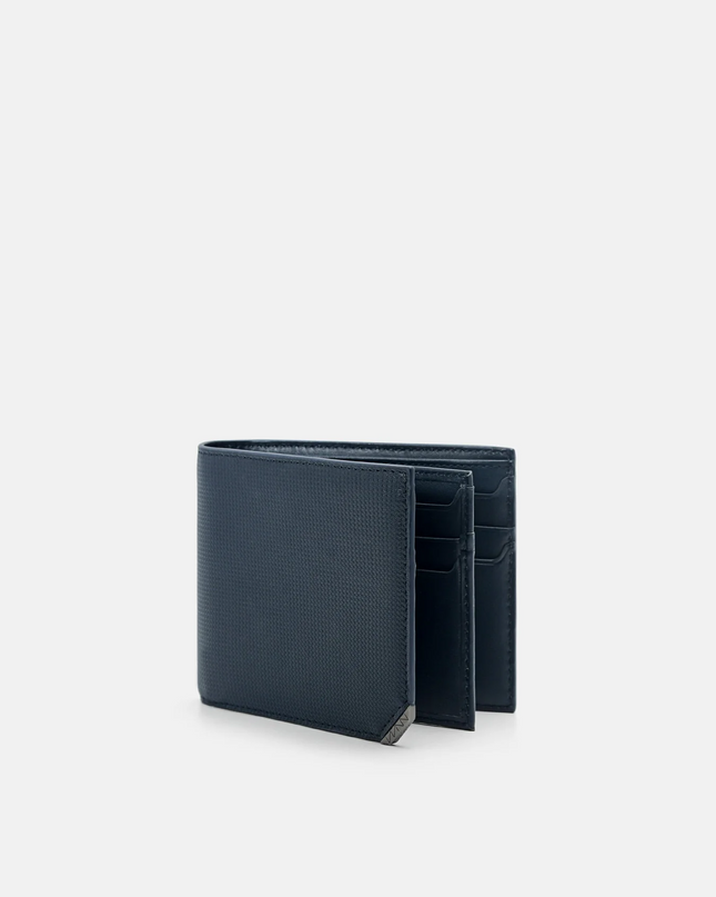 Leather Bi-Fold Flip Wallet in Pixel - Navy