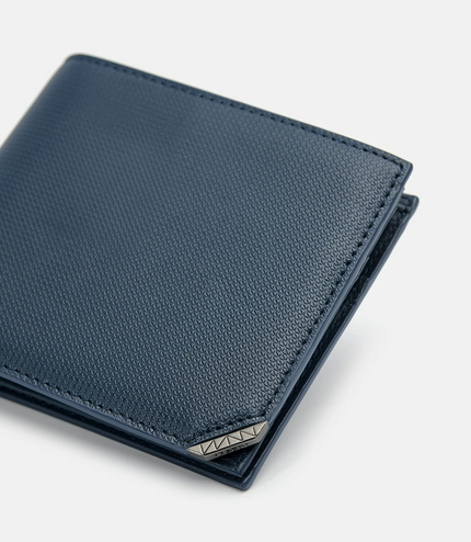 Leather Bi-Fold Flip Wallet in Pixel - Navy