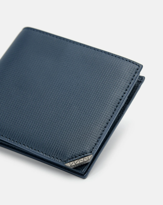 Leather Bi-Fold Flip Wallet in Pixel - Navy