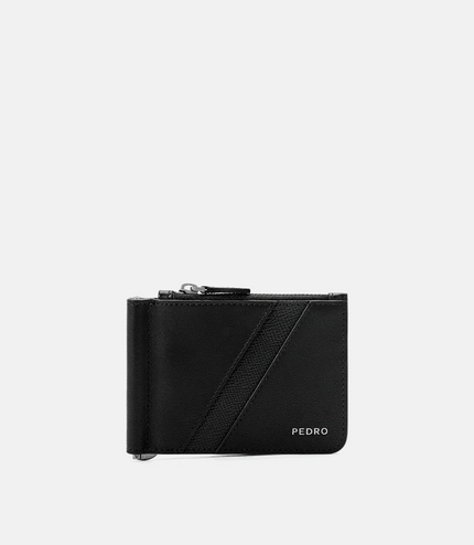 Leather Bi-Fold Money Clip - Black