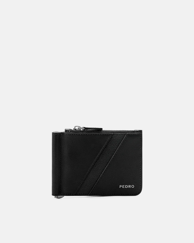 Leather Bi-Fold Money Clip - Black