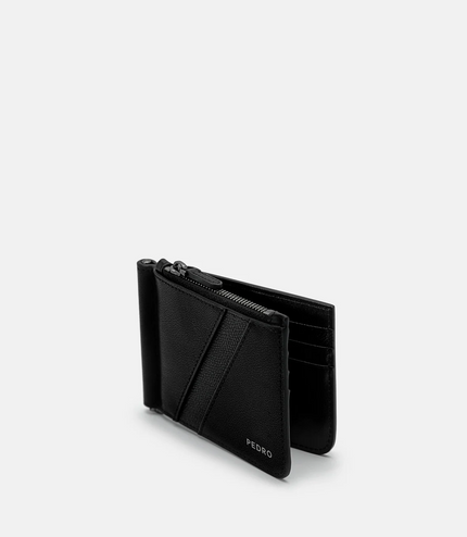 Leather Bi-Fold Money Clip - Black