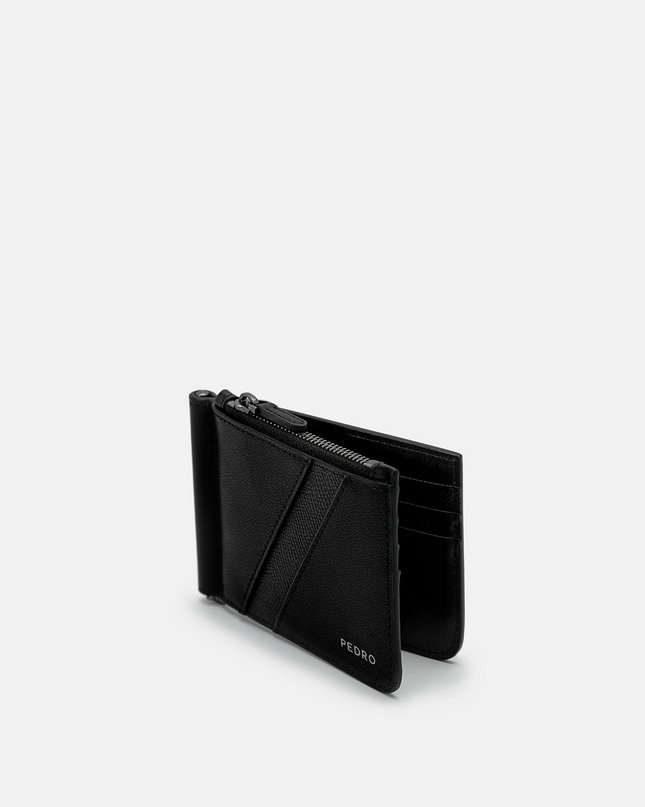 Leather Bi-Fold Money Clip - Black