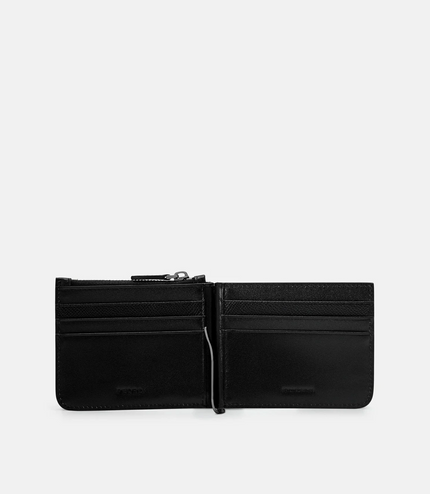 Leather Bi-Fold Money Clip - Black