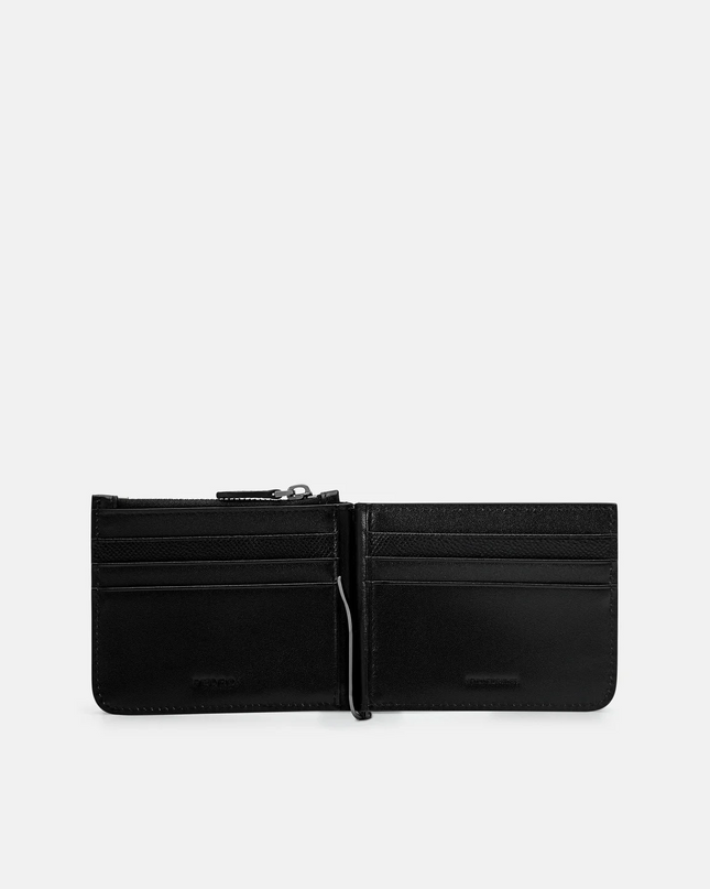 Leather Bi-Fold Money Clip - Black
