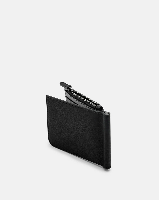 Leather Bi-Fold Money Clip - Black