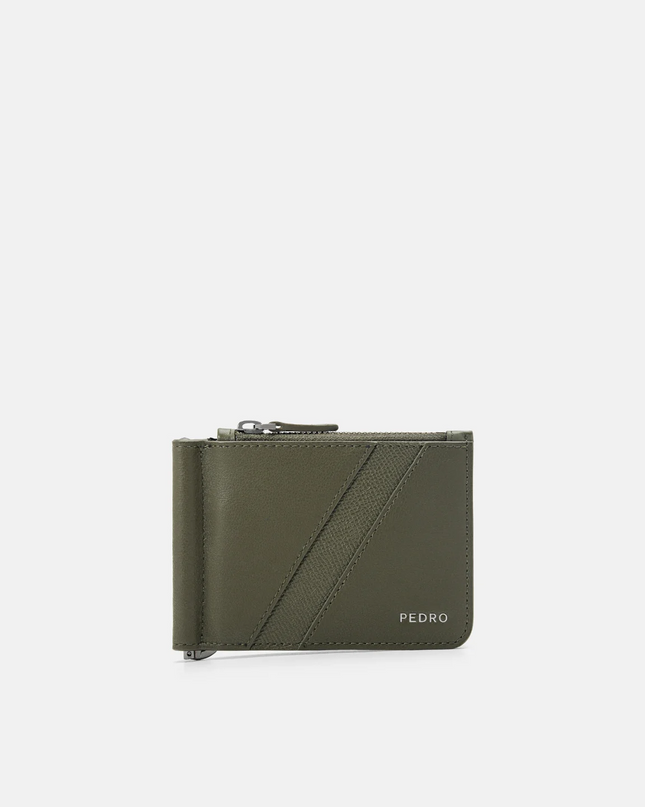 Leather Bi-Fold Money Clip - Military Green