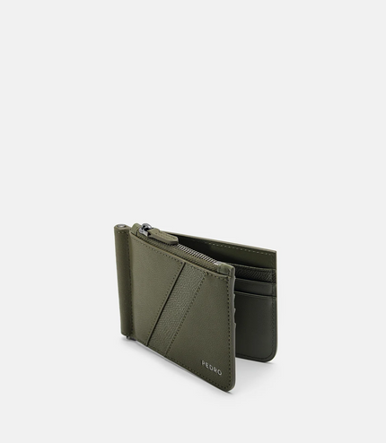 Leather Bi-Fold Money Clip - Military Green