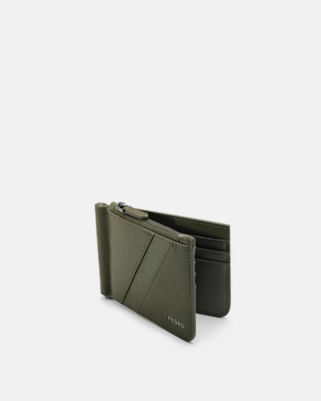 Leather Bi-Fold Money Clip - Military Green